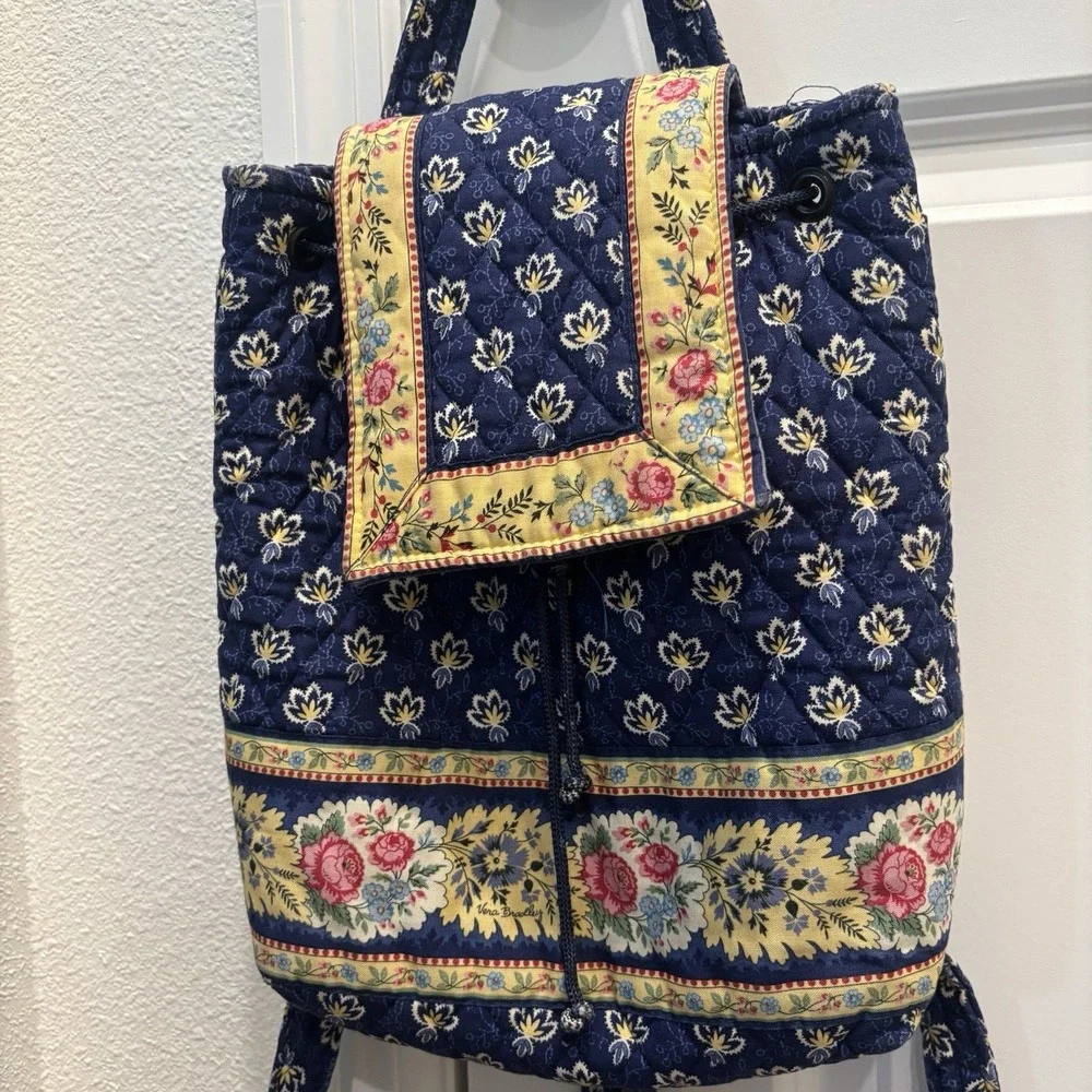 Vera Bradley Maison Blue Yellow Floral Backsack Drawstring Backpack Bag Purse